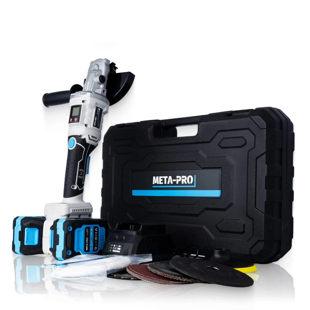 META-PRO akuga nurklihvija 125 mm, 2 × 21 V 4 Ah aku ja 10 kettaga Z1075 – pilt 2