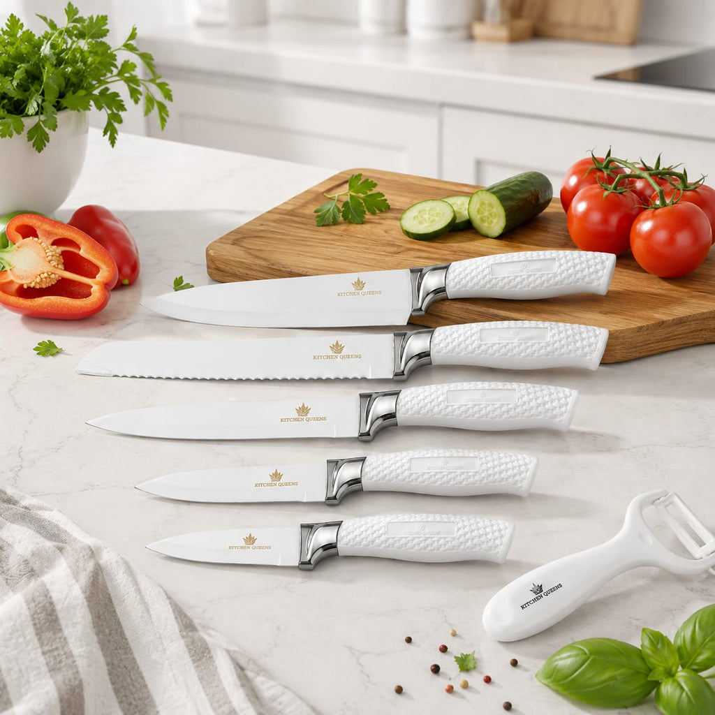 Kitchen Queens 6-osaline keraamilise kattega kööginoakomplekt koorijaga, valge KQ-5602 – pilt 1