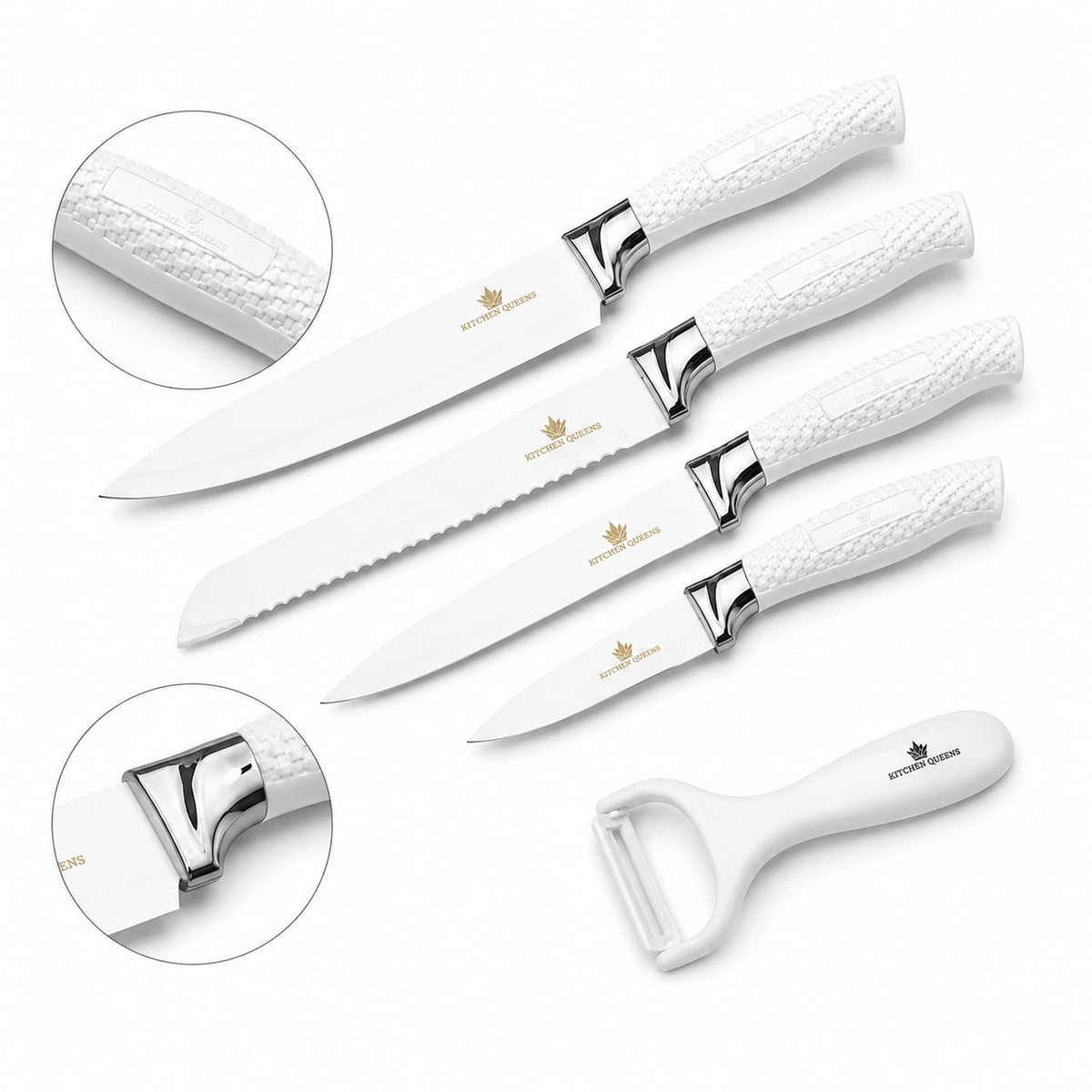Kitchen Queens 6-osaline keraamilise kattega kööginoakomplekt koorijaga, valge KQ-5602 – pilt 3