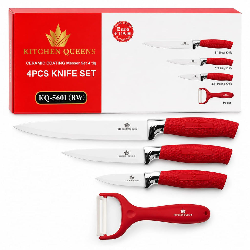 KITCHEN QUEENS 4-osaline keraamilise kattega kööginugade komplekt koorijaga, punane KQ5601 – pilt 3