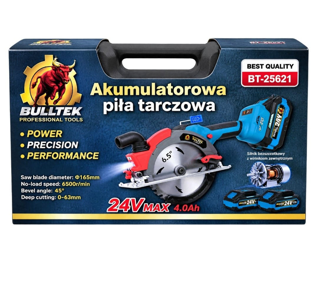 BULLTEK BT-25621 juhtmevaba ketassaag 165mm – harjadeta, 2× 24V 4.0Ah akud – pilt 3