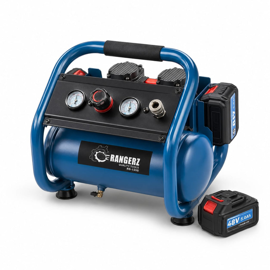 RANGERZ RS-1355 akuga õhukompressor – 9L | 8 Bar | 2× 48V 5.0Ah akut | harjadeta mootor – pilt 2