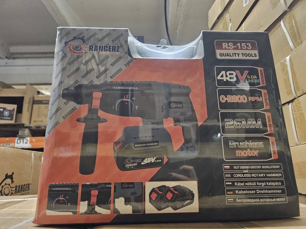 RANGERZ akupuurvasar 48 V 5,0 Ah, 26 mm, harjavaba, SDS-Plus, 2 akuga RS-153 – pilt 4