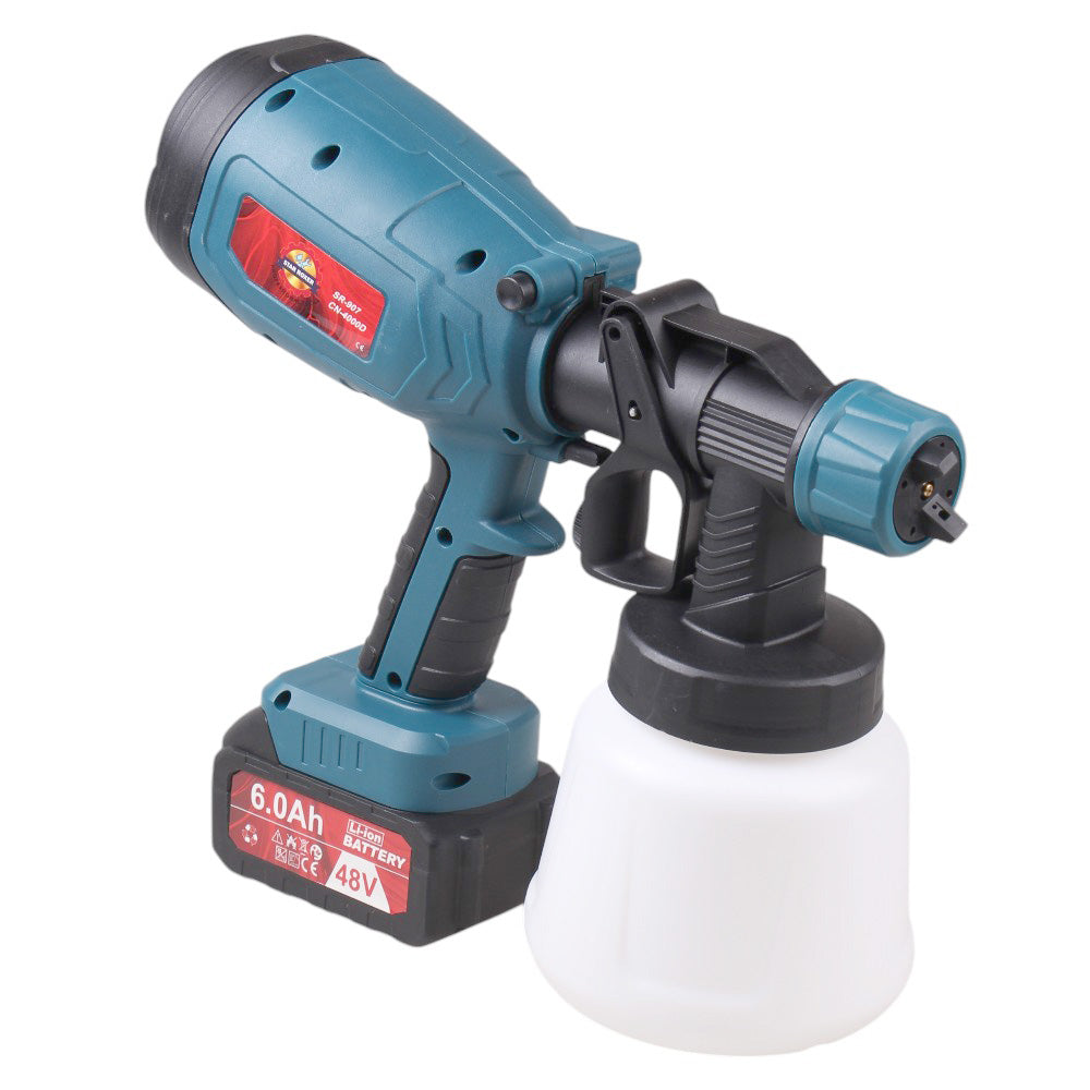 48 V juhtmeta värvipihusti 200 W, 900 ml, 2 aku ja 2 düüsiga SR-907 – pilt 2