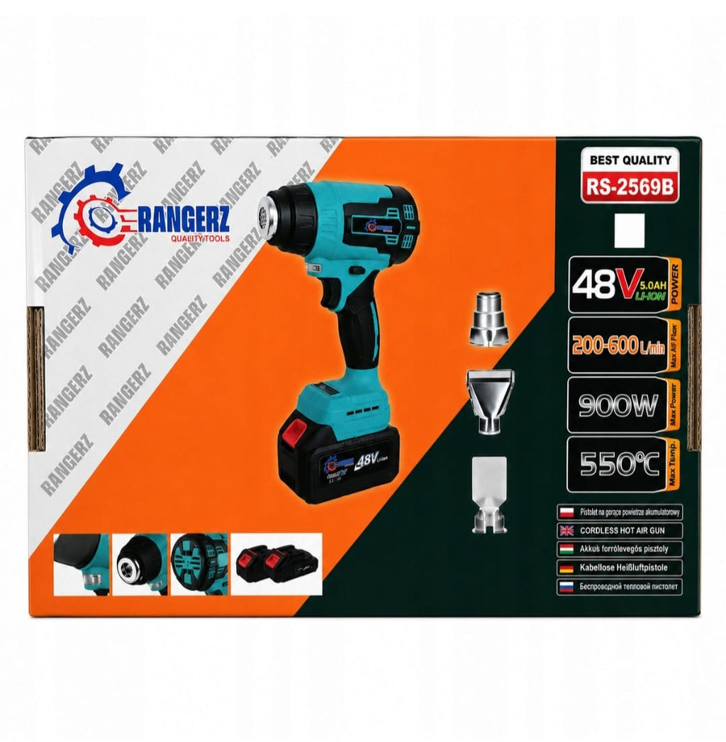 RANGERZ RS-2569A juhtmeta kuumaõhupuhur 900 W 36 V 550 °C 2 aku ja kohvriga RS-2569B – pilt 6