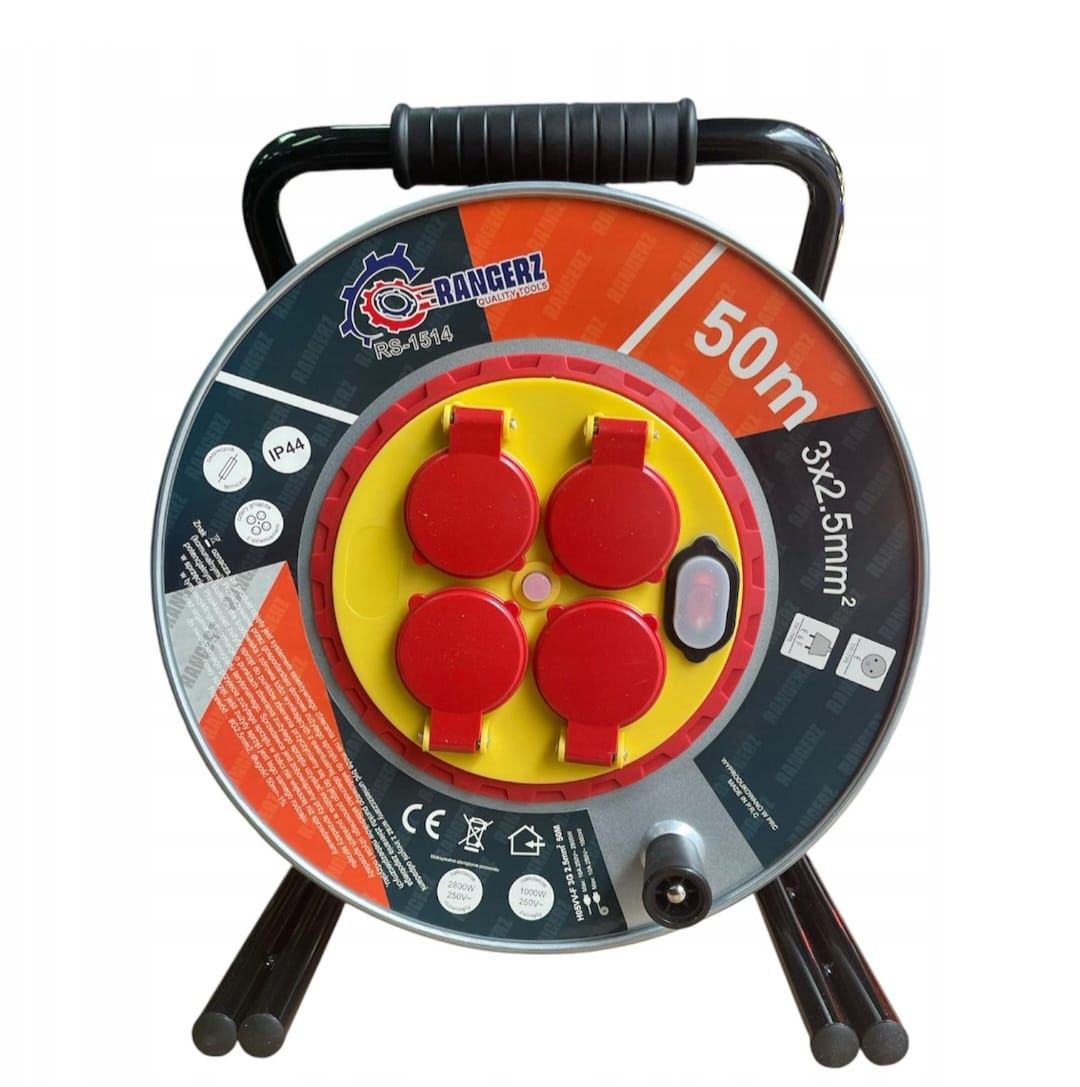 RANGERZ 50 m kaablitrumliga pikendusjuhe 3 × 2,5 mm², IP44, 4 maandusega pistikupesa RS-1514 – pilt 2