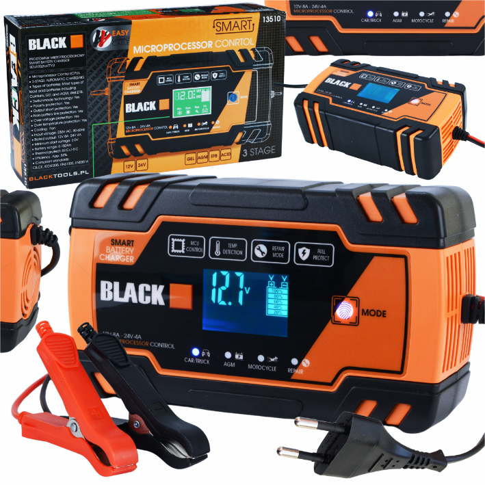 BLACK automaatne 12 V ja 24 V akulaadija taastamisfunktsiooniga 13510 – pilt 1