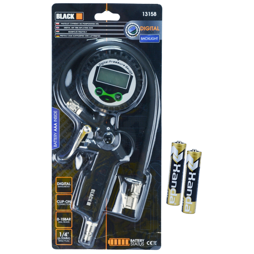 Must digitaalne rehvide täitepüstol manomeetriga 1/4" 0–15 bar 45 cm voolikuga 13158 – pilt 5