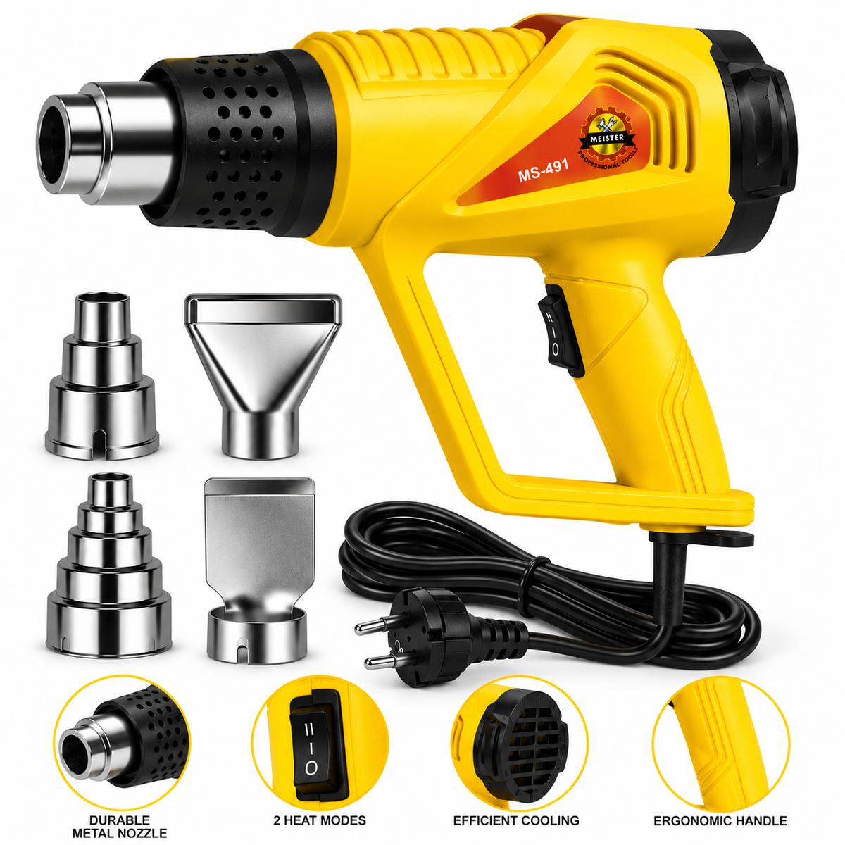 MEISTER kuumaõhupuhur 2300 W 60–600 °C 4 otsikut MS-491 – pilt 3