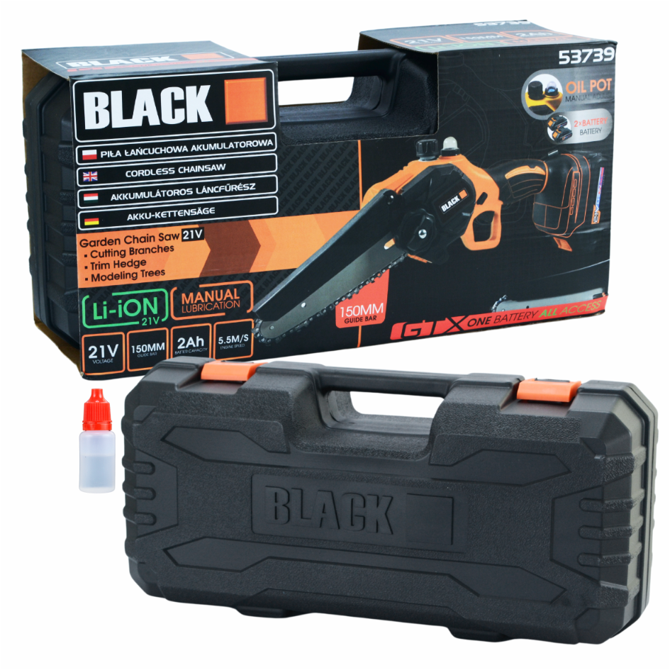 BLACKTOOLS juhtmeta kettsaag 150 mm 21 V 2 Ah kahe aku ja käsitsi ketimäärimisega 53739 – pilt 8