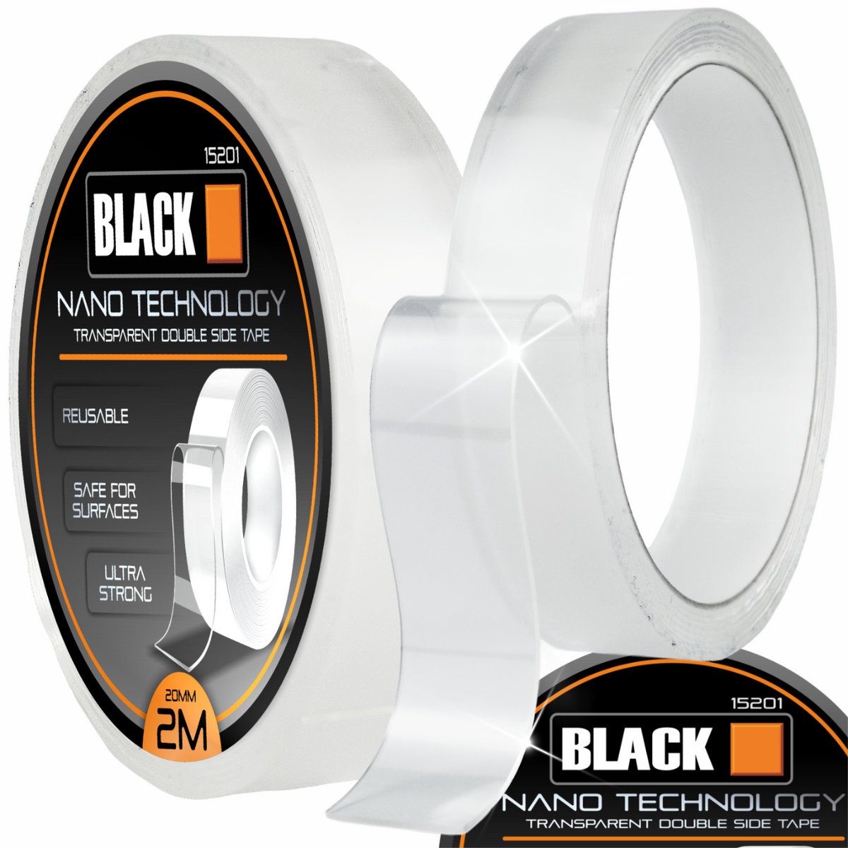 Kahepoolne nano-teip 20 mm × 2 m, veekindel ja läbipaistev 15201 – pilt 1