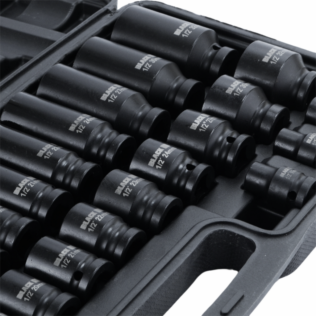 BLACK 35-osaline 1/2″ kuuskant-löökpadrunite komplekt 8–32 mm CrMo kohvris 13311 – pilt 2