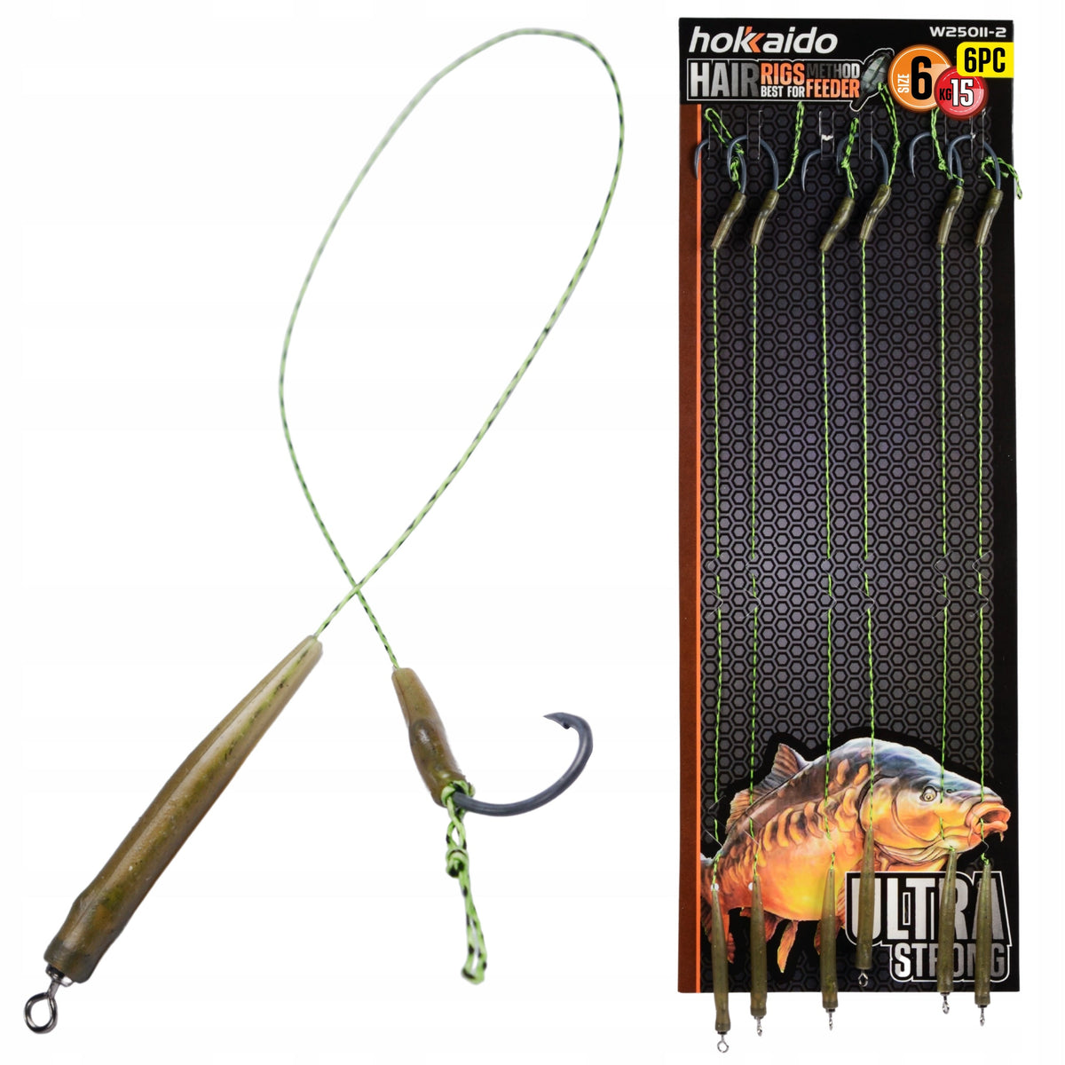 Hokkaido karpkalapüügi lipsud juukserakendusega, konks nr 6, 6 tk, 20 cm W25011-6 – pilt 2