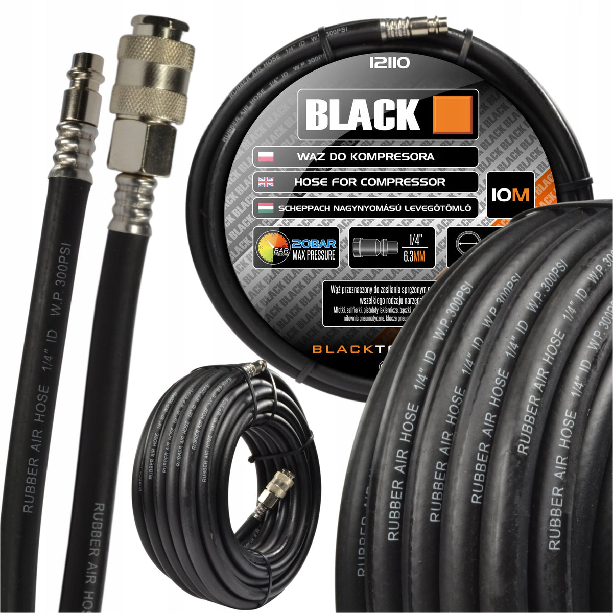 BLACKTOOLS 10 m 1/4″ kummist pneumaatiline voolik pressliitmikega 12110 – pilt 7
