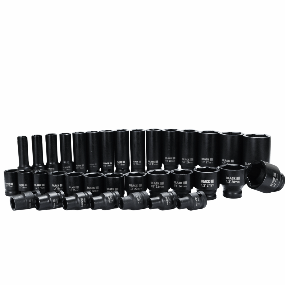 BLACK 35-osaline 1/2″ kuuskant-löökpadrunite komplekt 8–32 mm CrMo kohvris 13311 – pilt 5