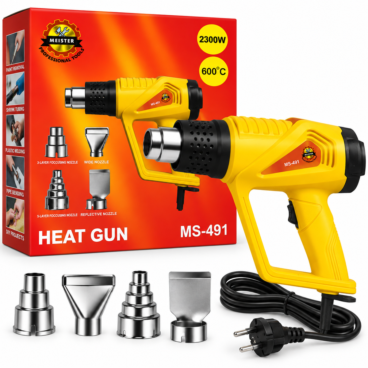 MEISTER kuumaõhupuhur 2300 W 60–600 °C 4 otsikut MS-491 – pilt 1