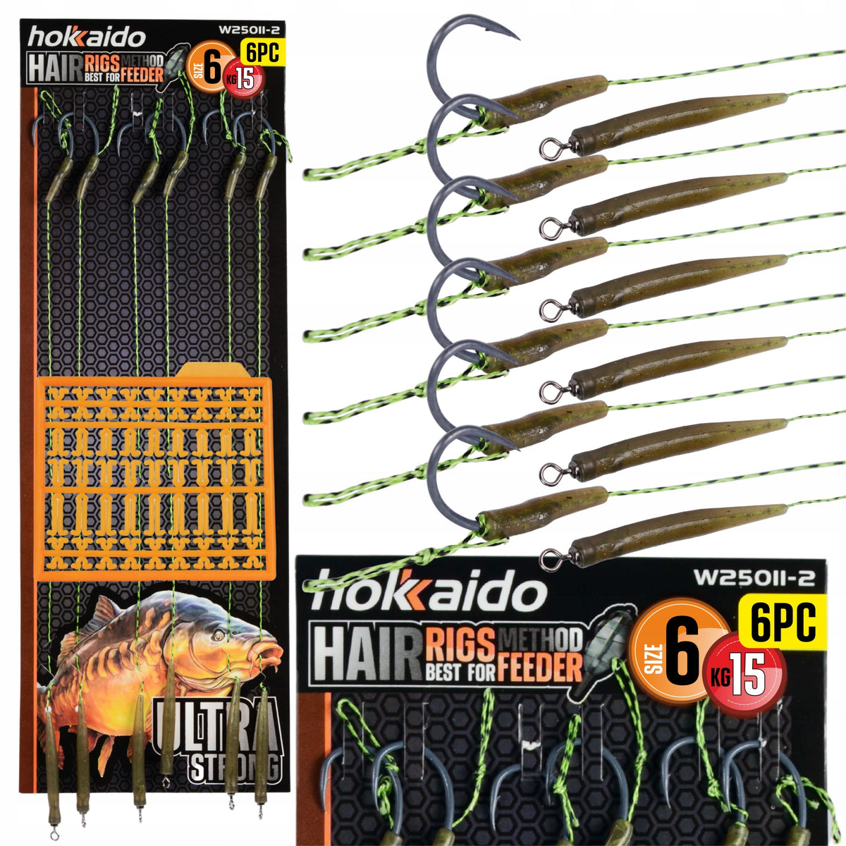 Hokkaido karpkalapüügi lipsud juukserakendusega, konks nr 6, 6 tk, 20 cm W25011-6 – pilt 1