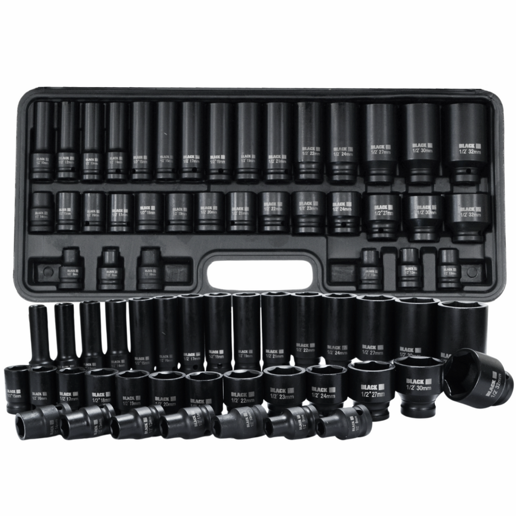 BLACK 35-osaline 1/2″ kuuskant-löökpadrunite komplekt 8–32 mm CrMo kohvris 13311 – pilt 4
