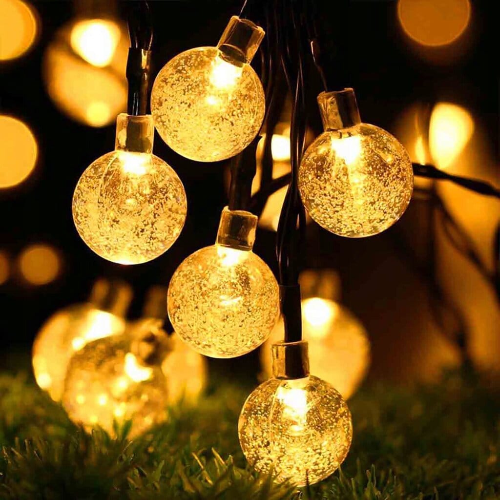Päikeseenergial töötav 20 LED-iga kerakujuline soojavalge välisvalgustuskett päikesepaneeliga JMD-1077 – pilt 2