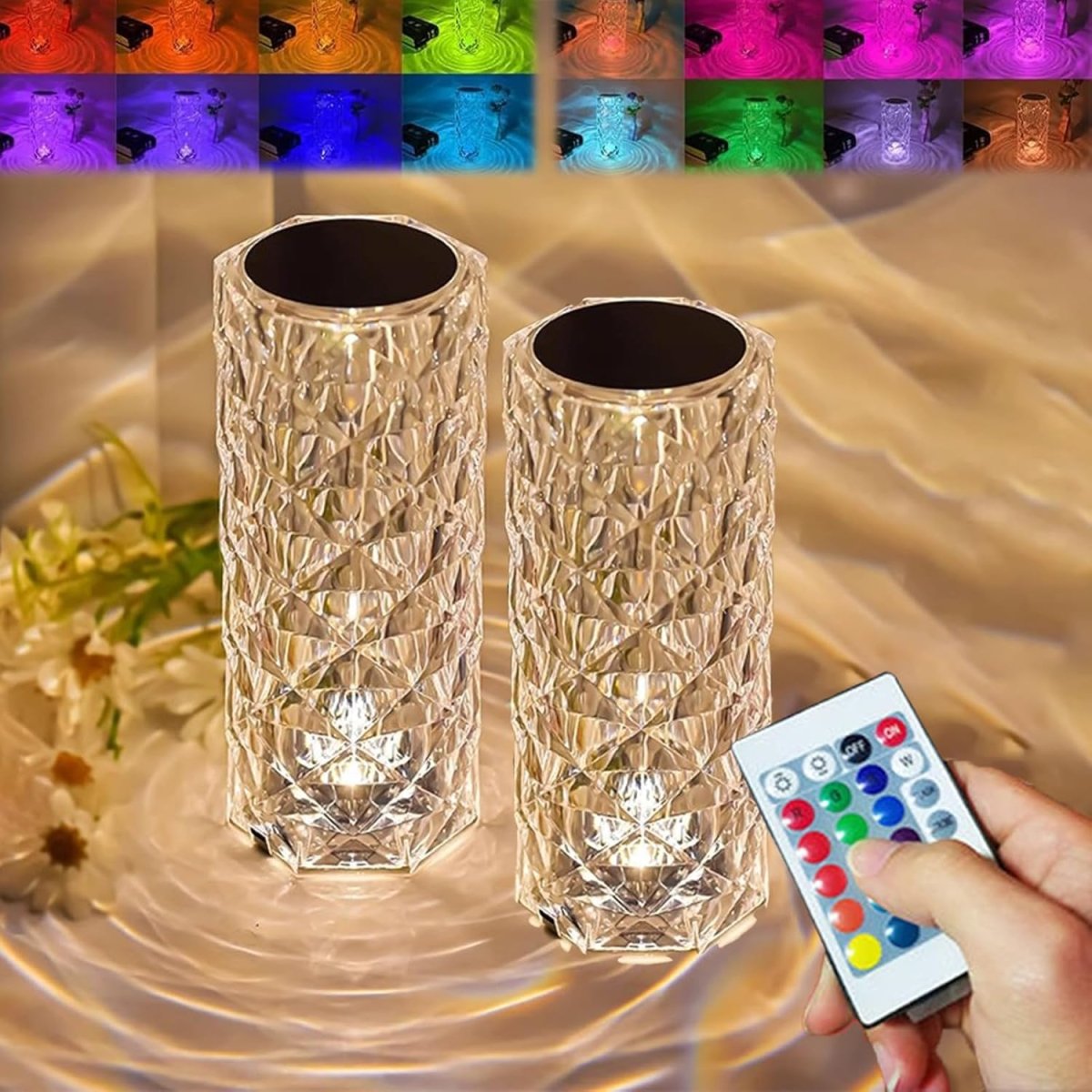 Kristallmustriga USB-laetav LED-laualamp puldiga, 16 värvi KL-569 – pilt 1