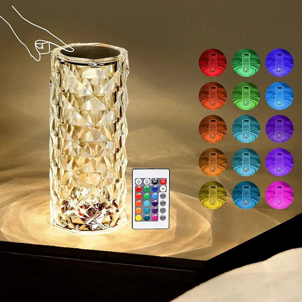 Kristallmustriga USB-laetav LED-laualamp puldiga, 16 värvi KL-569 – pilt 2