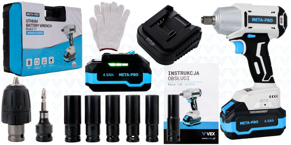 META-PRO 20 V 750 Nm harjadeta 3-in-1 akulöökmutrikeeraja komplekt 2 × 4,0 Ah akuga GY2070 – pilt 2