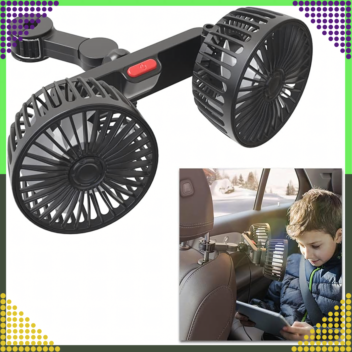 USB-toitega 360° pöörlev kahe ventilaatoripeaga autoventilaator RC-K-1431 – pilt 2