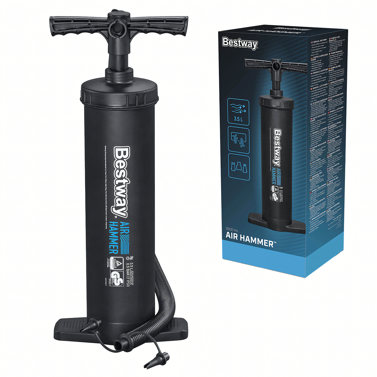Bestway käsikolbpump madratsitele ja basseinidele, 48 cm, 3,5 l, must 62030 – pilt 1