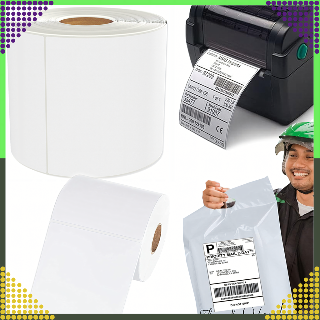Valged isekleepuvad termoetiketid 100 × 150 mm, 500 tk perforeeritud rullis RC-K-990-12881 – pilt 6