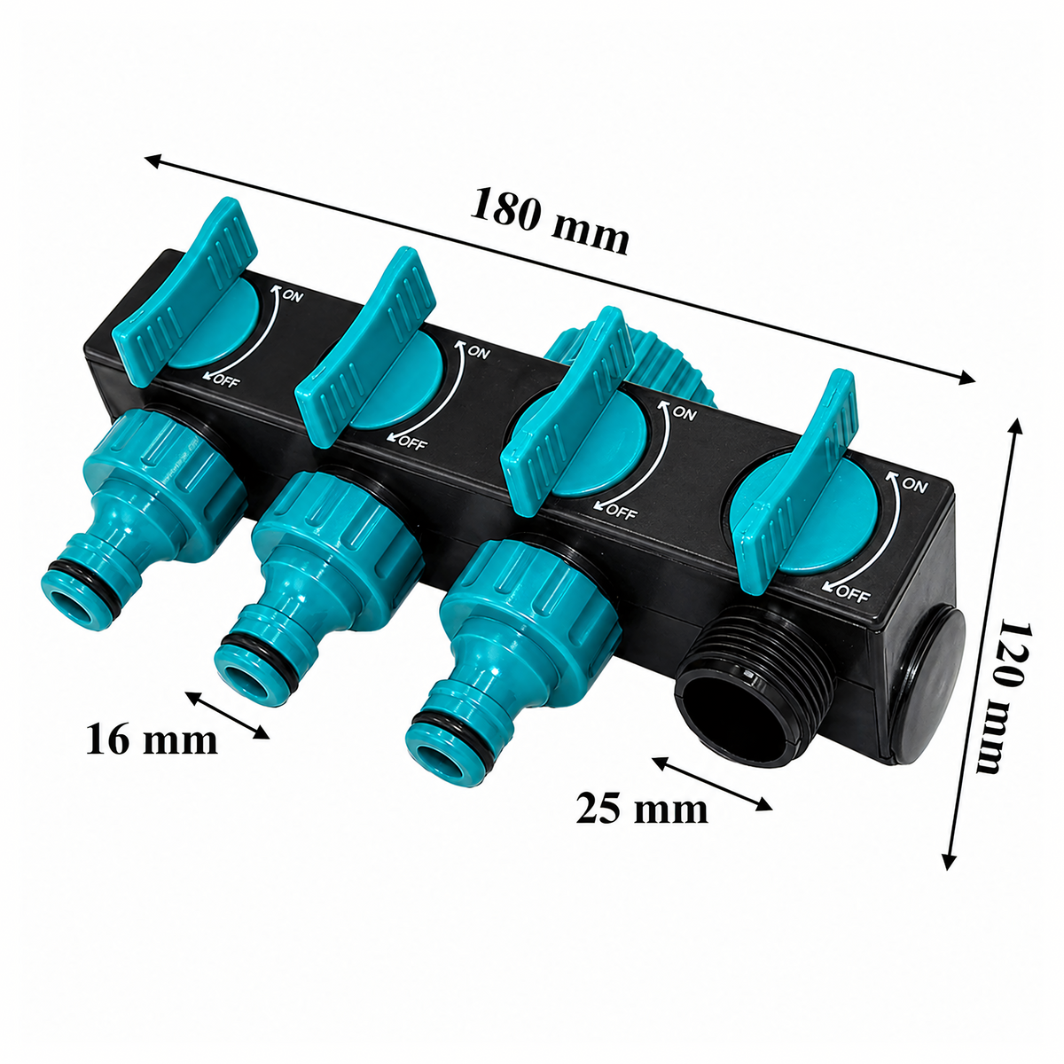 4 väljundiga aiavooliku kraanijagur ventiilide ja 3/4″-lt 1/2″-le reduktoriga RC-K-2331-15337 – pilt 4