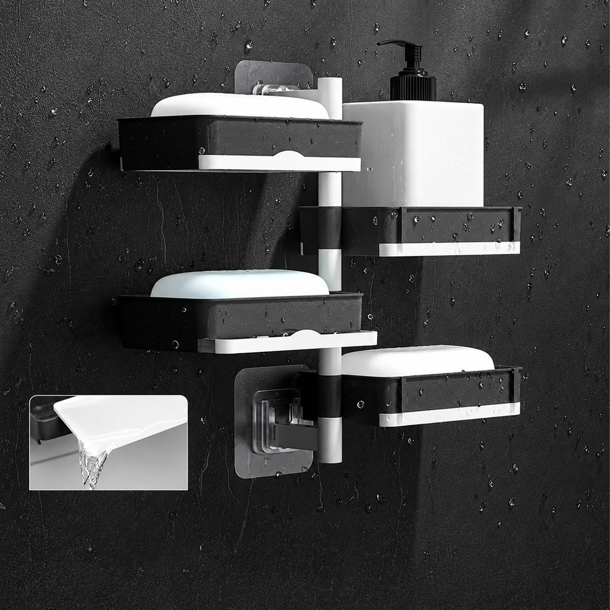 4-Tier Rotating Bathroom Soap Dish Shelf with Drain – pilt 4