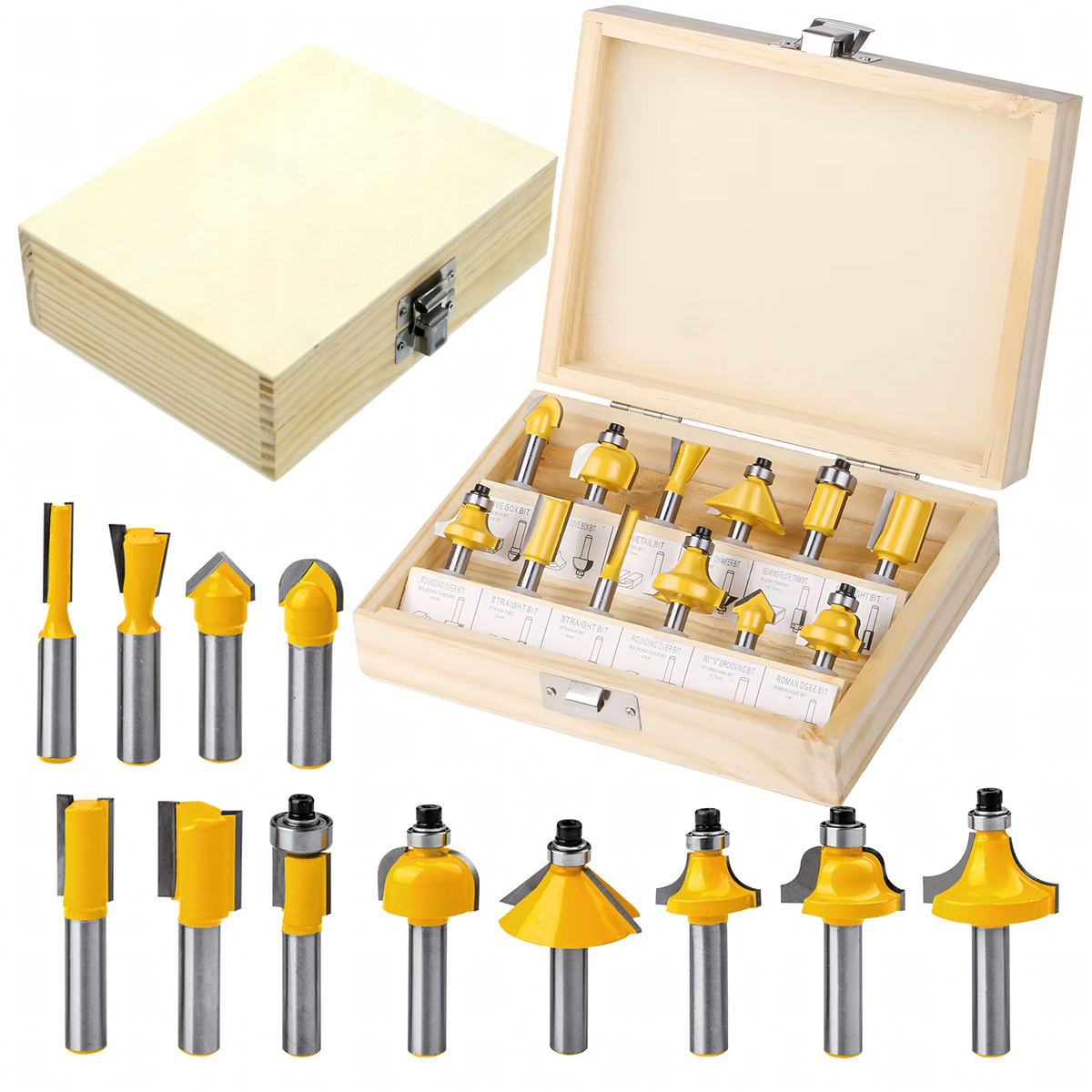 12-osaline kiirtööterasest puidutöötlusfreeside komplekt RC-K-2302 – pilt 1