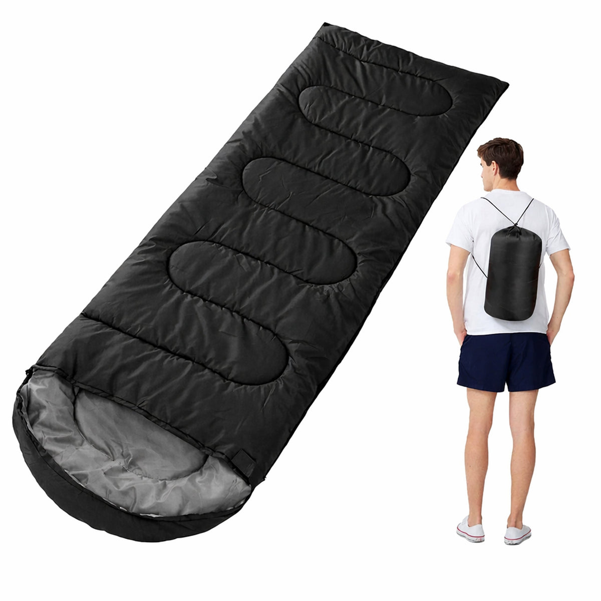 2-ühes soe muumiakujuline magamiskott kapuutsi ja kattega, 210 × 70 cm, must RC-K-2474-15234 – pilt 4