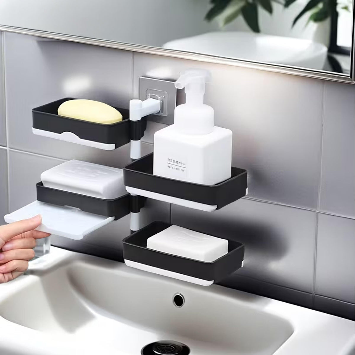 4-Tier Rotating Bathroom Soap Dish Shelf with Drain – pilt 9