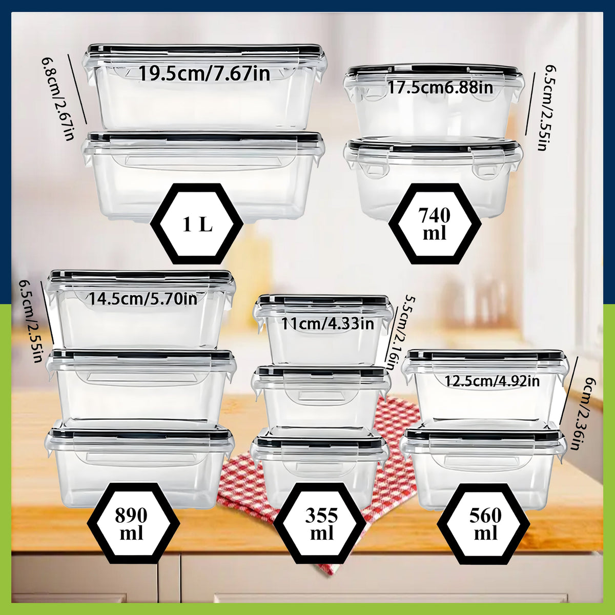 12 tk plastist toidukonteinereid – toidukonteinerite komplekt RC-K-805-13029 – pilt 2