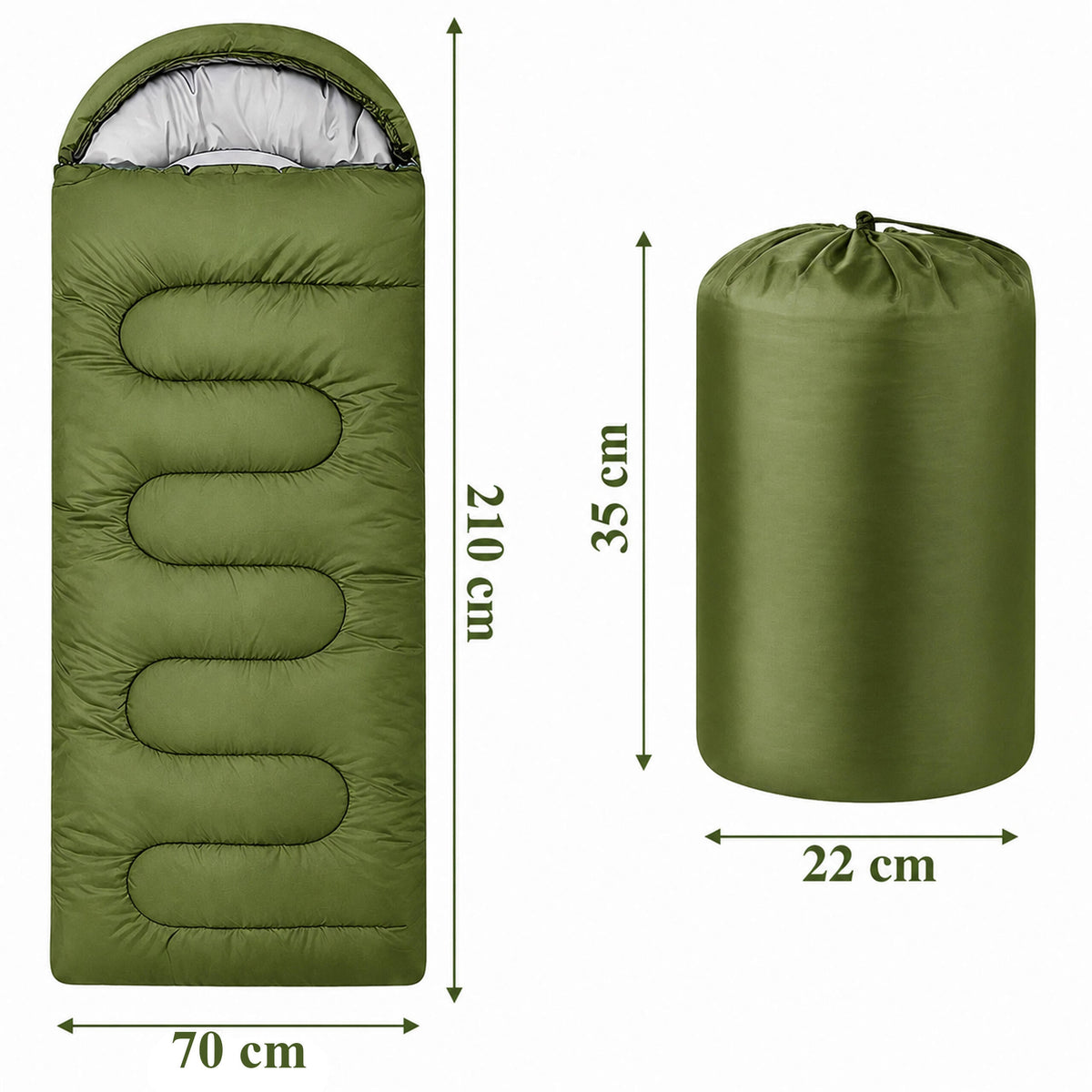 2-ühes soe muumiakujuline magamiskott kapuutsi ja kattega, 210 × 70 cm, roheline RC-K-2631-15505 – pilt 8