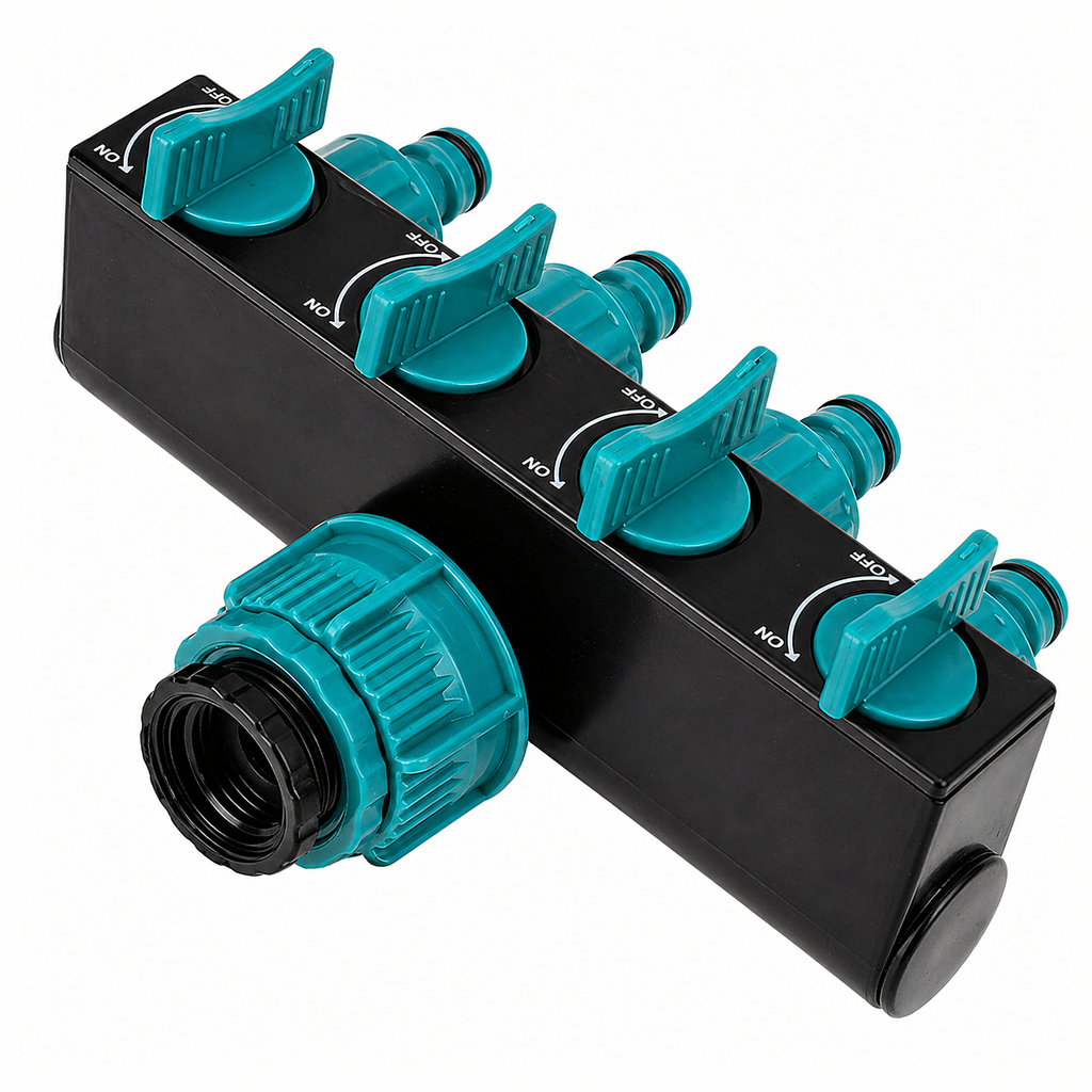 4 väljundiga aiavooliku kraanijagur ventiilide ja 3/4″-lt 1/2″-le reduktoriga RC-K-2331-15337 – pilt 10