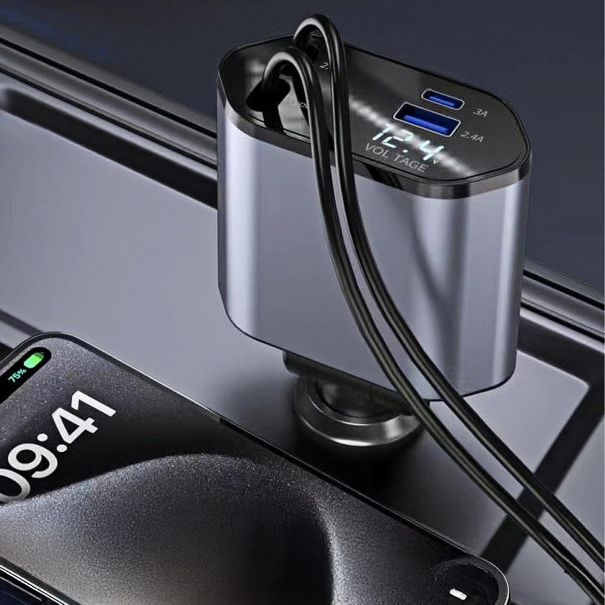 USB-C autolaadija iOS-seadmetele pöördliigendi ja sissetõmmatava kaabliga 100 W 80 cm RC-K-1955 – pilt 10