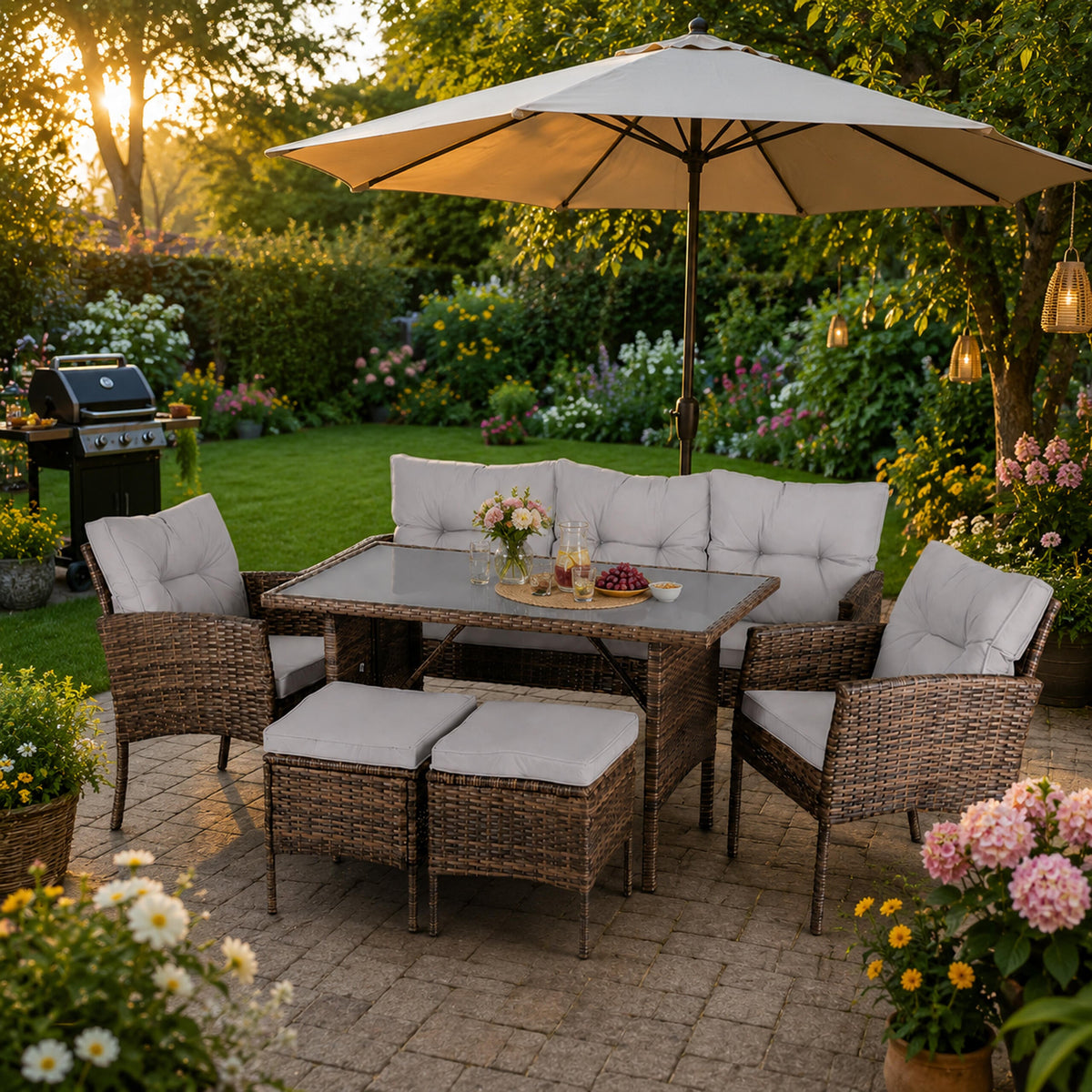 6-Piece Outdoor Rattan Furniture Set for Patio and Garden (T) – pilt 9