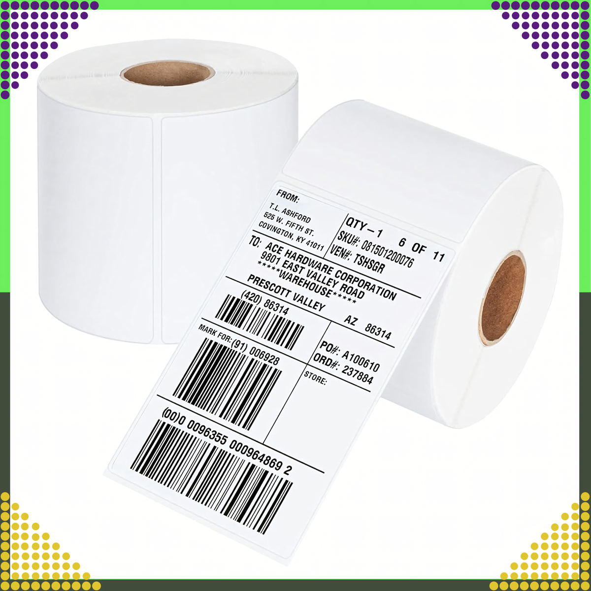 Valged isekleepuvad termoetiketid 100 × 150 mm, 500 tk perforeeritud rullis RC-K-990-12881 – pilt 4