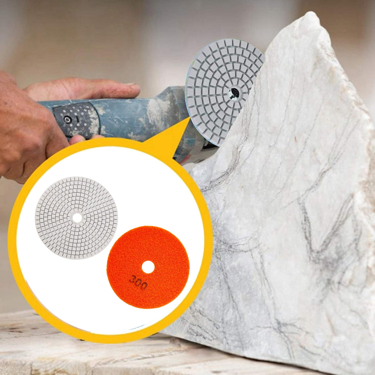 10 tk 80 mm takjakinnitusega teemantpoleerimiskettaid gres- ja keraamiliste plaatide lihvimiseks G300 RC-K-1360 – pilt 7