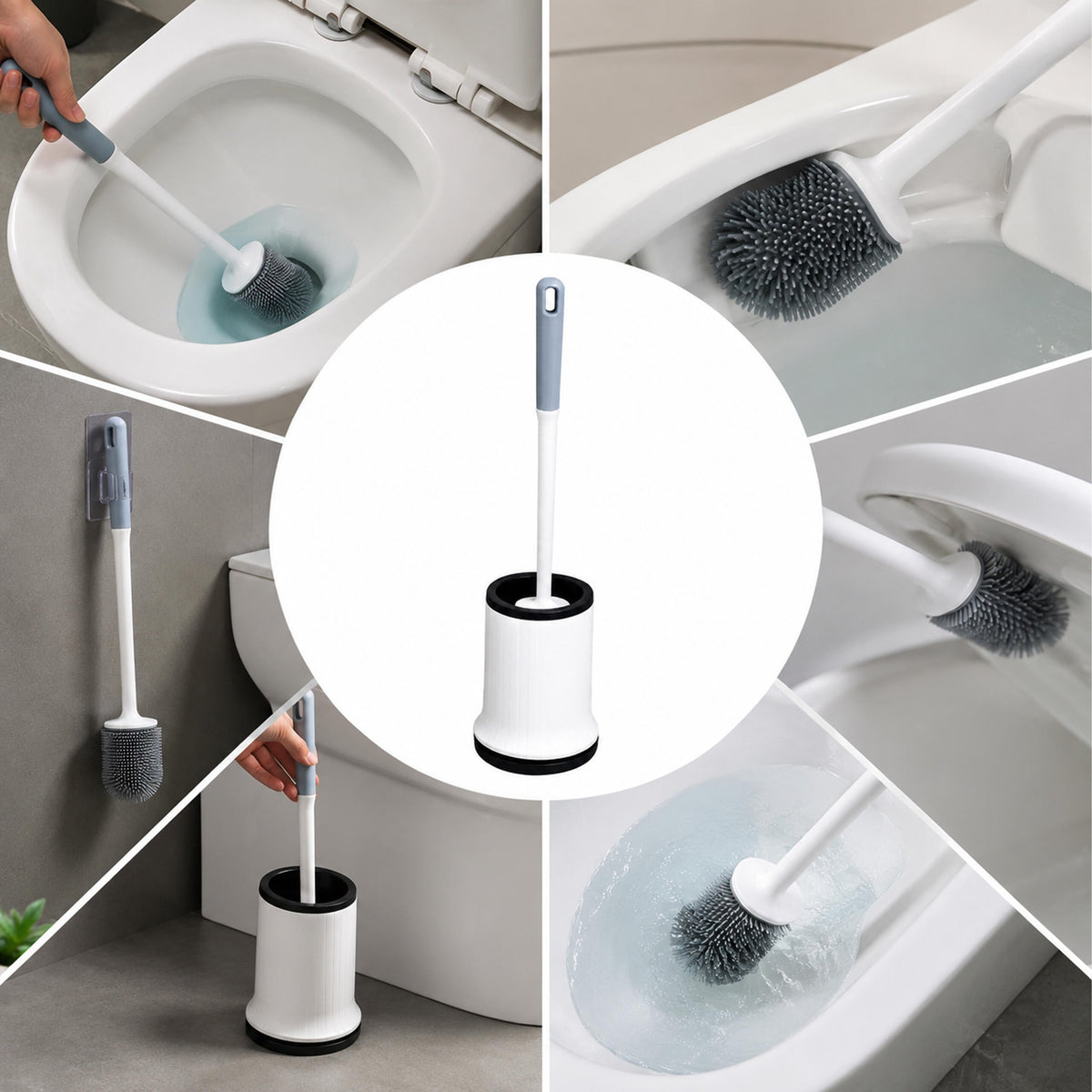 Valge silikoonist WC-hari hoidiku ja seinakinnitusega RC-K-2542 – pilt 9