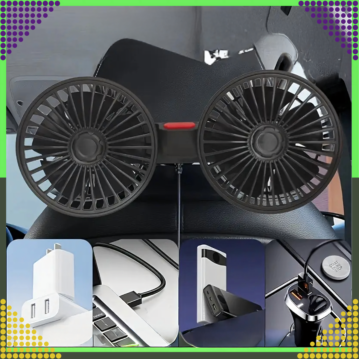 USB-toitega 360° pöörlev kahe ventilaatoripeaga autoventilaator RC-K-1431 – pilt 9