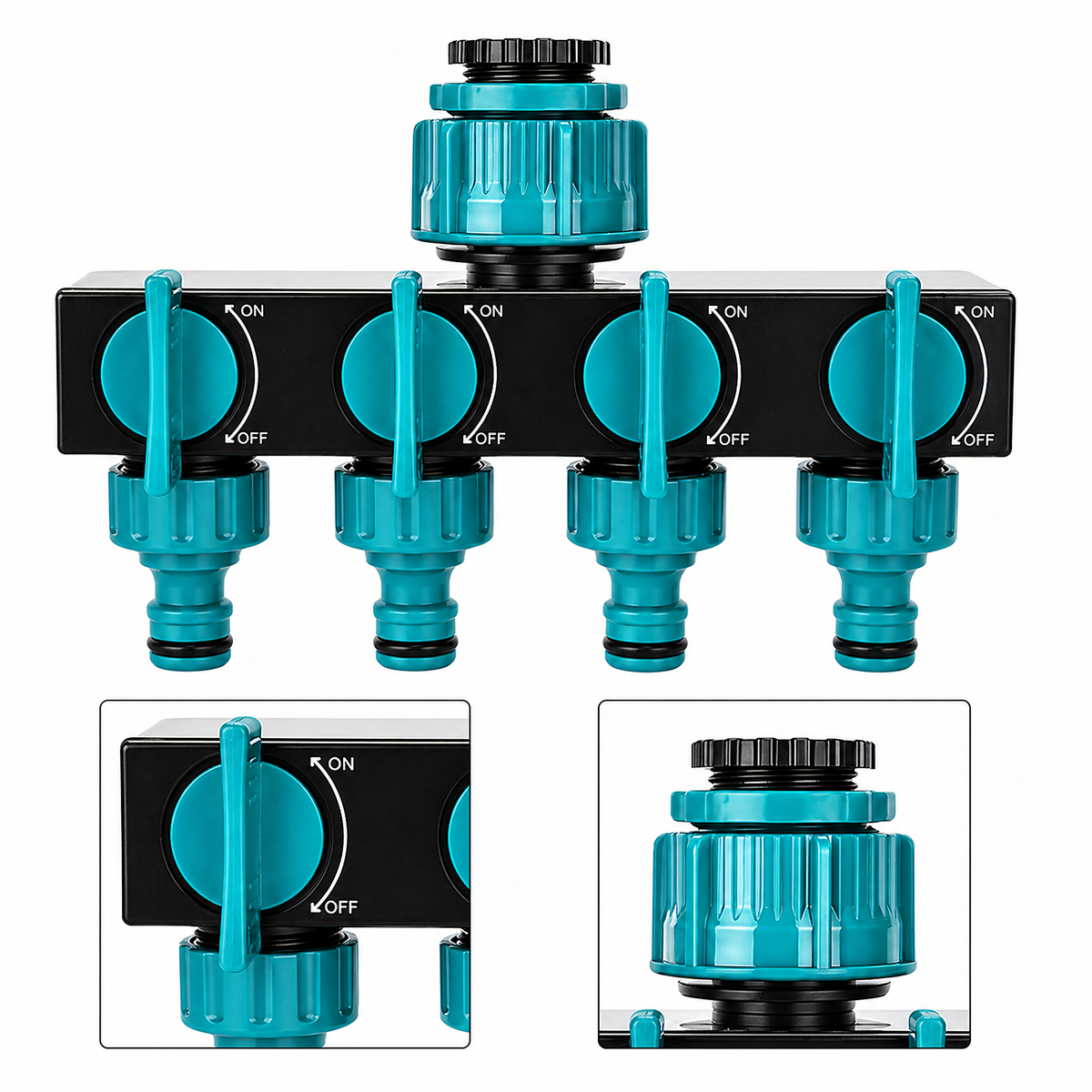 4 väljundiga aiavooliku kraanijagur ventiilide ja 3/4″-lt 1/2″-le reduktoriga RC-K-2331-15337 – pilt 3