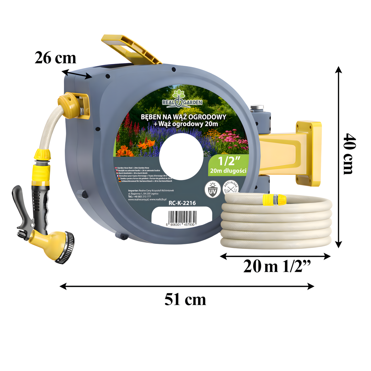 Automaatne seinale paigaldatav aiavoolikurull 1/2", kuni 20 m RC-K-2216-15061 – pilt 9