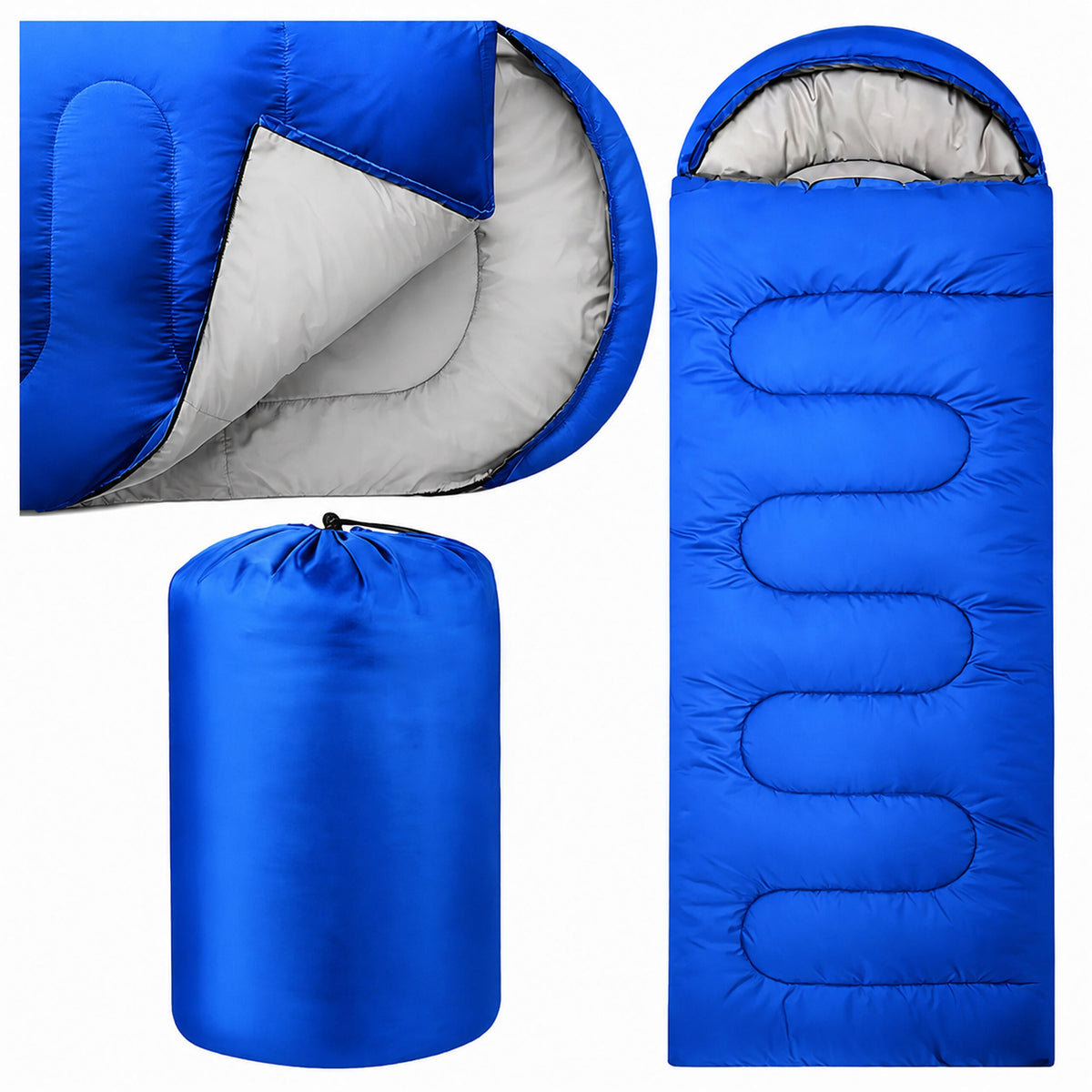 2-ühes soe muumiakujuline magamiskott kapuutsiga, 210 × 70 cm, sinine RC-K-2630-15500 – pilt 1