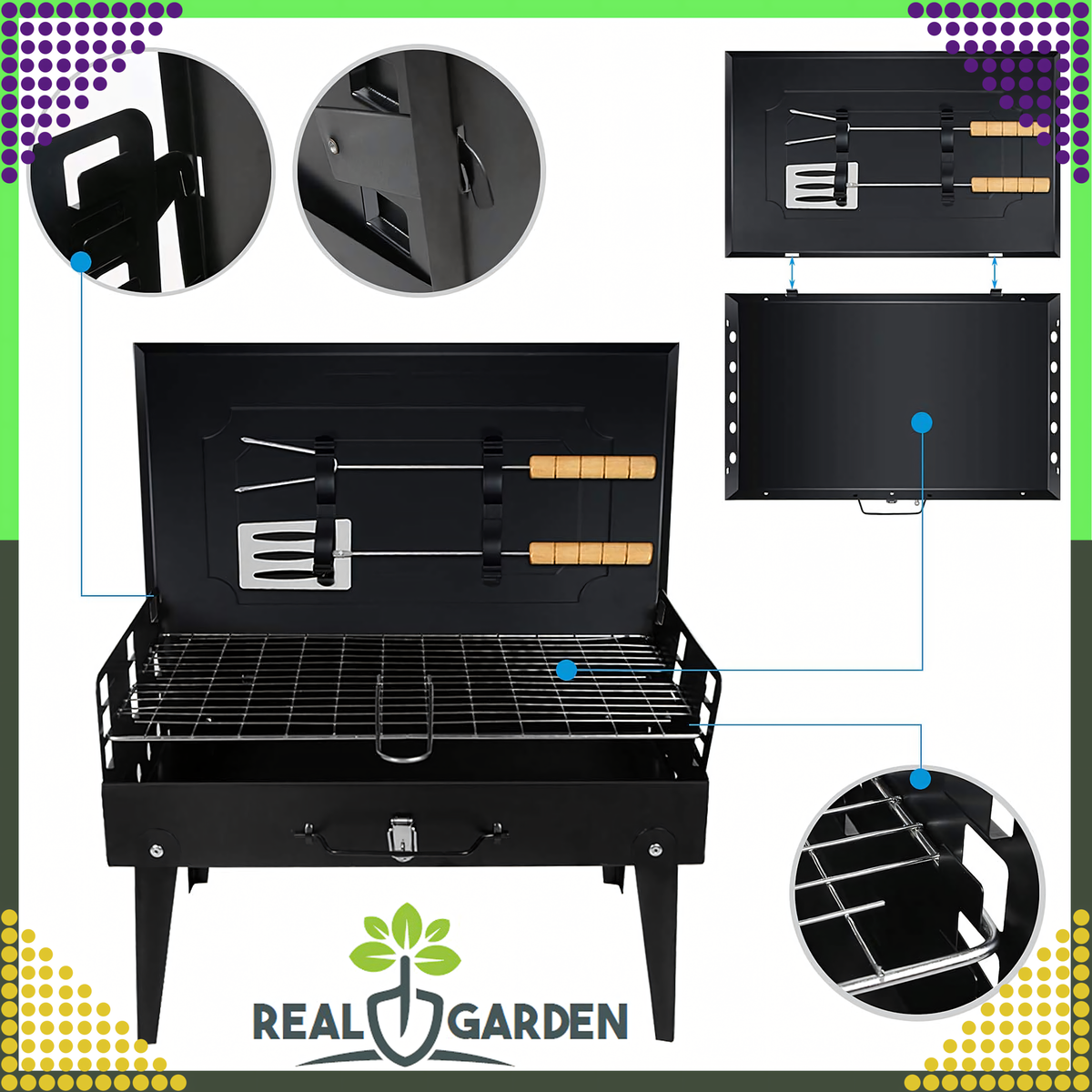 Kaasaskantav kokkupandav söegrill grilltarvikute komplektiga RC-K-934 – pilt 7