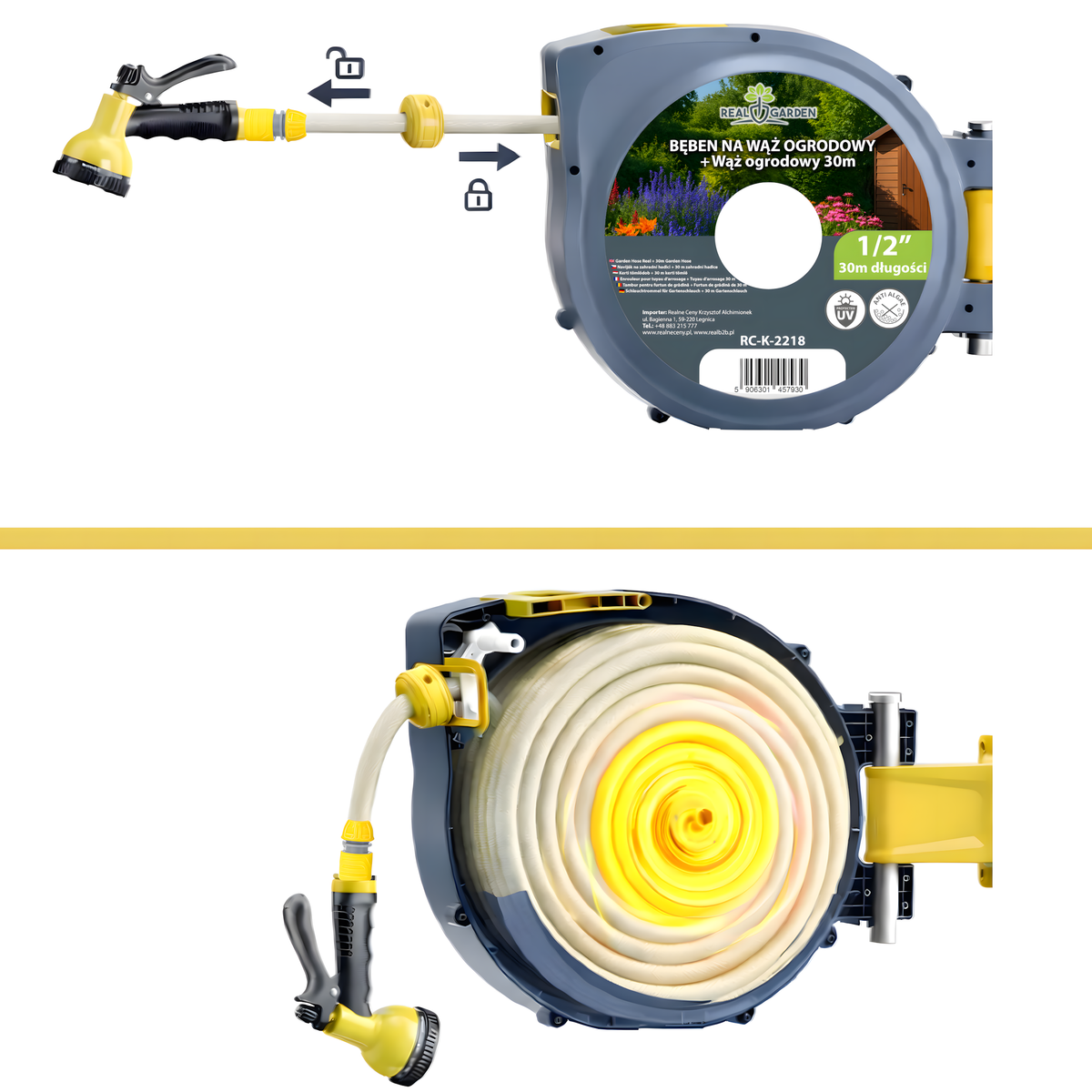 Automaatne seinale paigaldatav aiavoolikurull 1/2″ kuni 30 m RC-K-2218-15060 – pilt 7