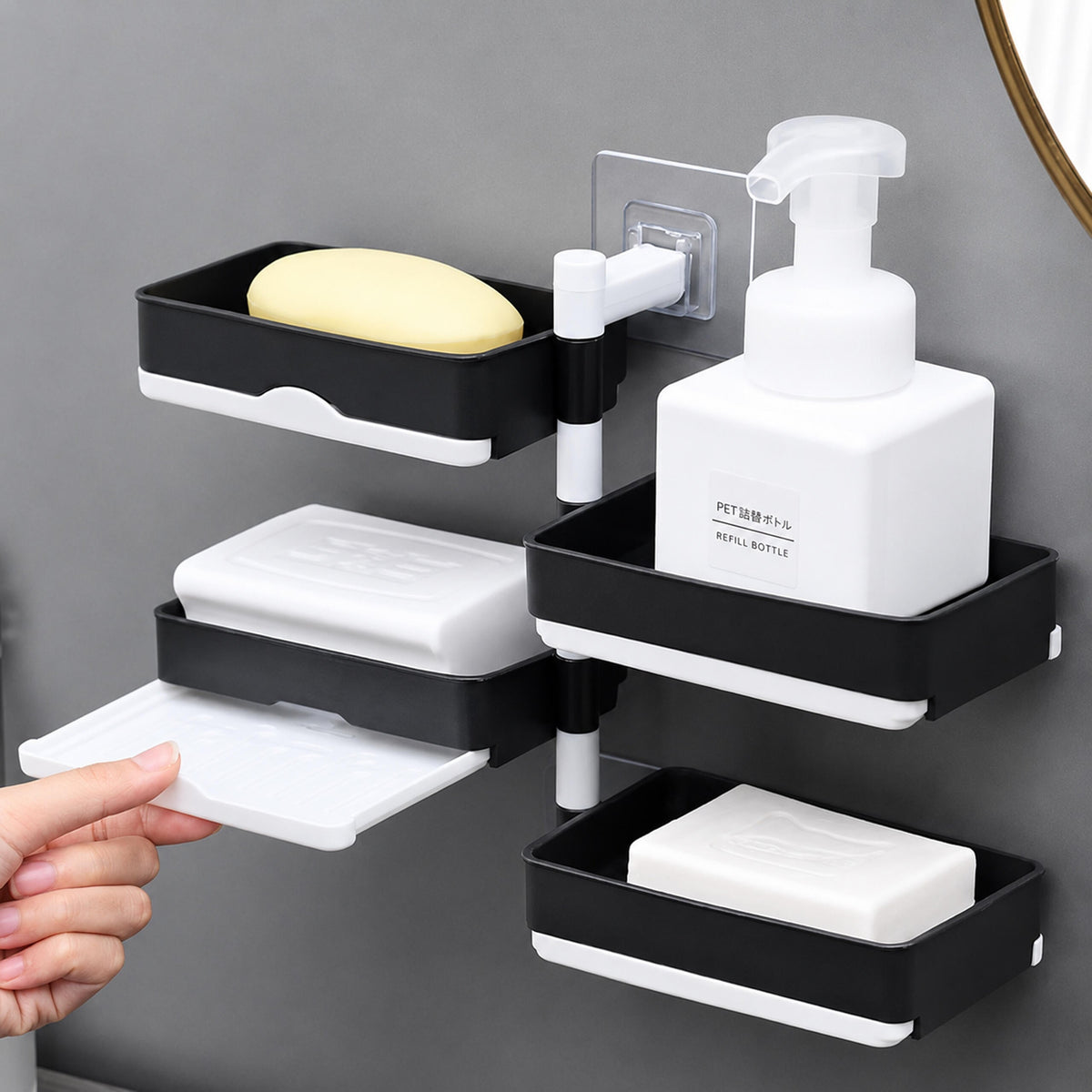 4-Tier Rotating Bathroom Soap Dish Shelf with Drain – pilt 2