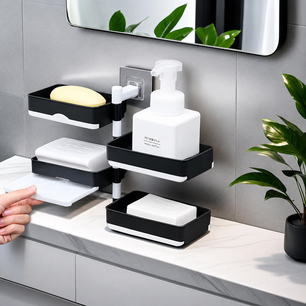 4-Tier Rotating Bathroom Soap Dish Shelf with Drain – pilt 10